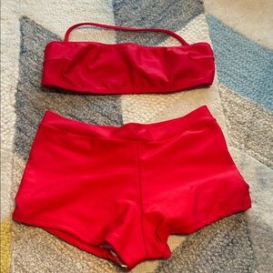 NWT Vibrant Red Bandeau Bikini Set sz XS
